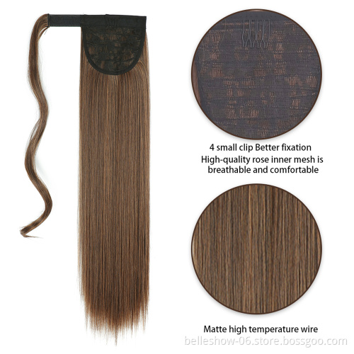 Long Straight Ponytail Hair Synthetic Ombre Mixed Color Straight Synthetic rainbow Ponytail Wrap Around Magic Paste Ponytail